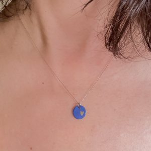 Collier Petit Cœur en porcelaine bleu